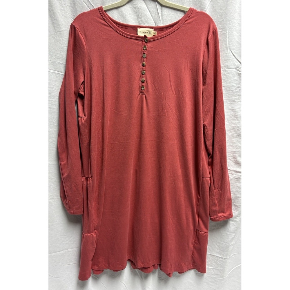 Ninexis XL Dusty Rose Babydoll Tunic Dress Long Sleeve Tiered Swing Knit